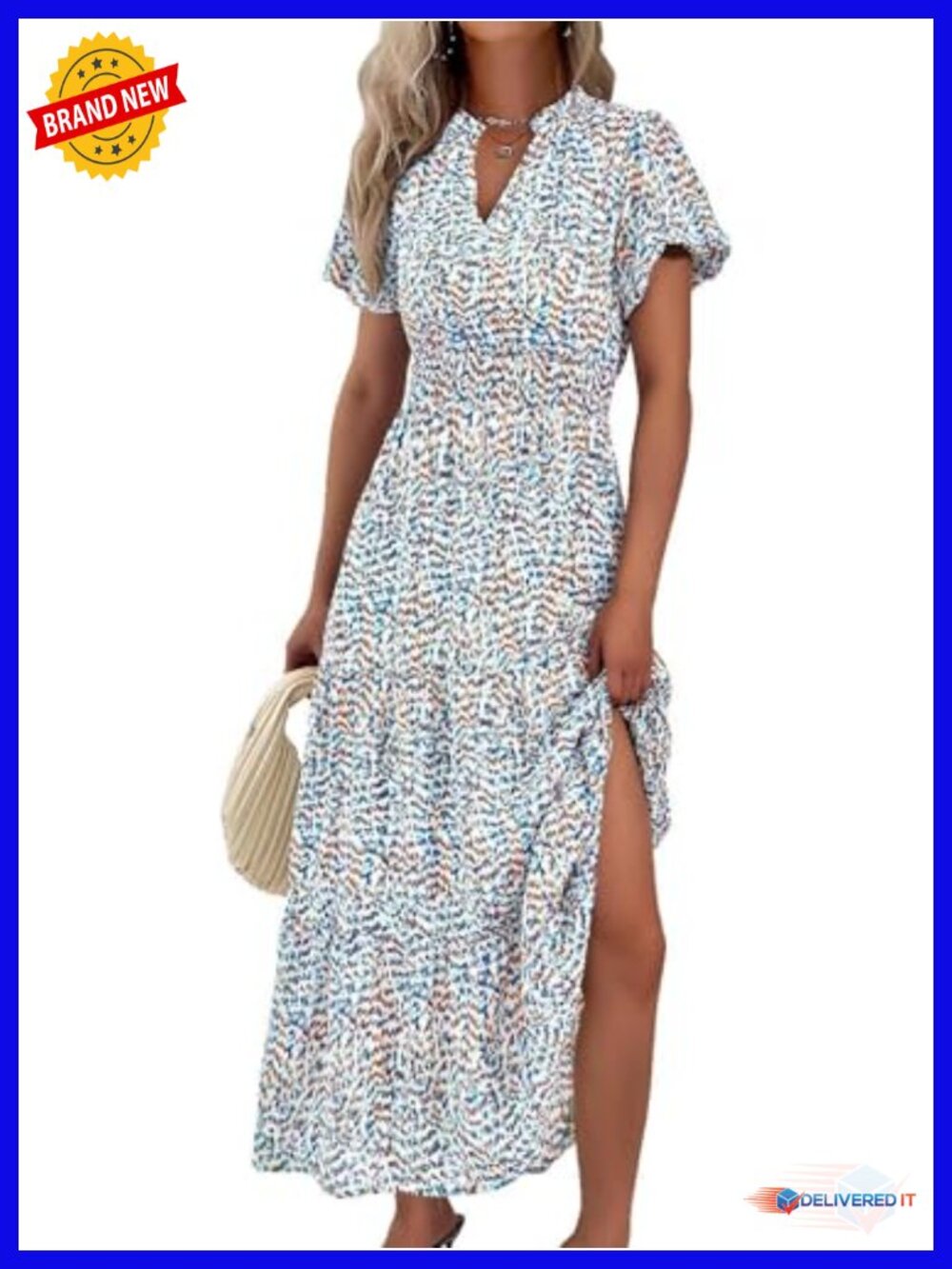 Floral Maxi Dress V-Neck Puff Sleeve Smocked Boho Summer Vacation